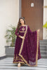 Regal Maroon Faux Georgette Embroidered Designer Gown with Thread Work and Dupatta