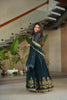 Majestic Rama Green Embroidered Designer Gown with Golden Thread Work and Dupatta