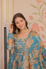 Exquisite Teal Blue Russian Silk Digital Printed Festival Wear Gown with Dupatta