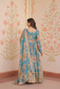 Exquisite Teal Blue Russian Silk Digital Printed Festival Wear Gown with Dupatta