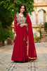 Exquisite Maroon Faux Georgette Designer Gown with Multi Thread Work and Dupatta