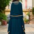 Majestic Teal Blue Faux Georgette Designer Gown with Multi Thread Work and Dupatta