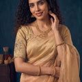 Luxurious Champagne Gold Organza Saree Jarkan Work for Women