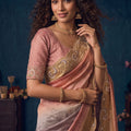 Stunning Peach Organza Saree Embroidery and Jarkan Work for Women