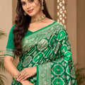Elegant Green Satin Silk Woven Saree For Woman