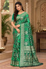 Elegant Green Satin Silk Woven Saree For Woman 