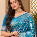 Dazzling Teal Blue Satin Silk Woven Designer Saree for Women