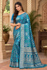 Dazzling Teal Blue Satin Silk Woven Designer Saree for Women