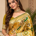 Radiant Mustard Yellow Satin Silk Woven Designer Saree for Women