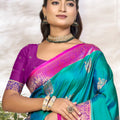 Elegant Teal Blue Soft Silk Woven Designer Saree for Women