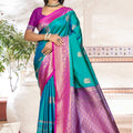 Elegant Teal Blue Soft Silk Woven Designer Saree for Women