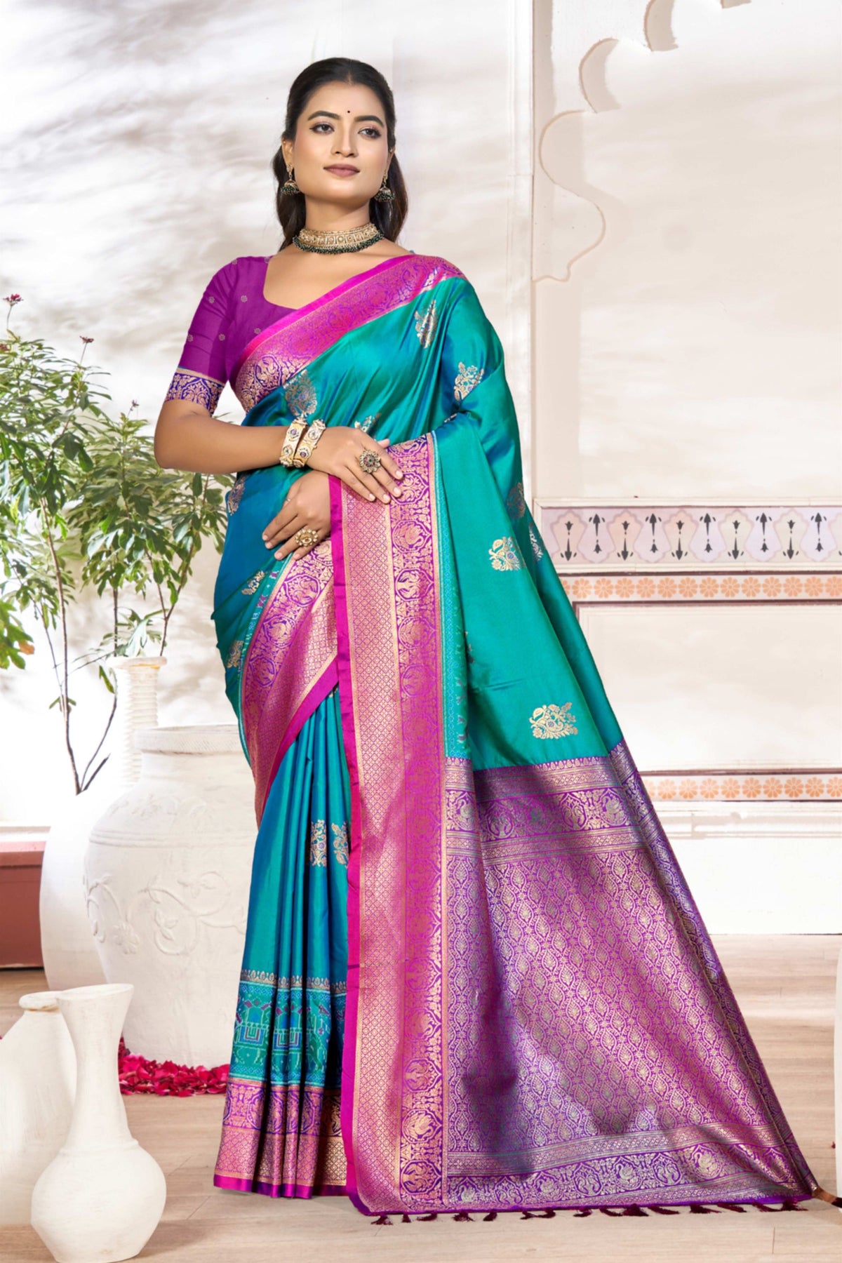 Elegant Teal Blue Soft Silk Woven Designer Saree for Women