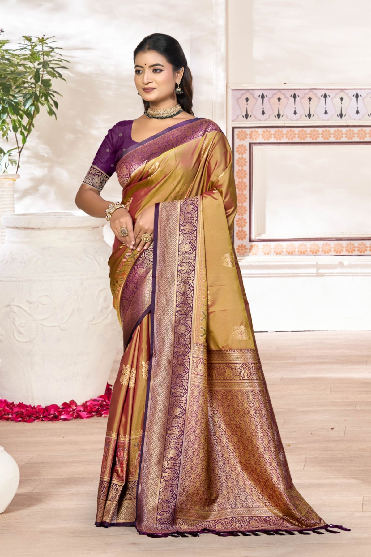 Regal Golden Mustard Soft Silk Woven Designer Saree for Women