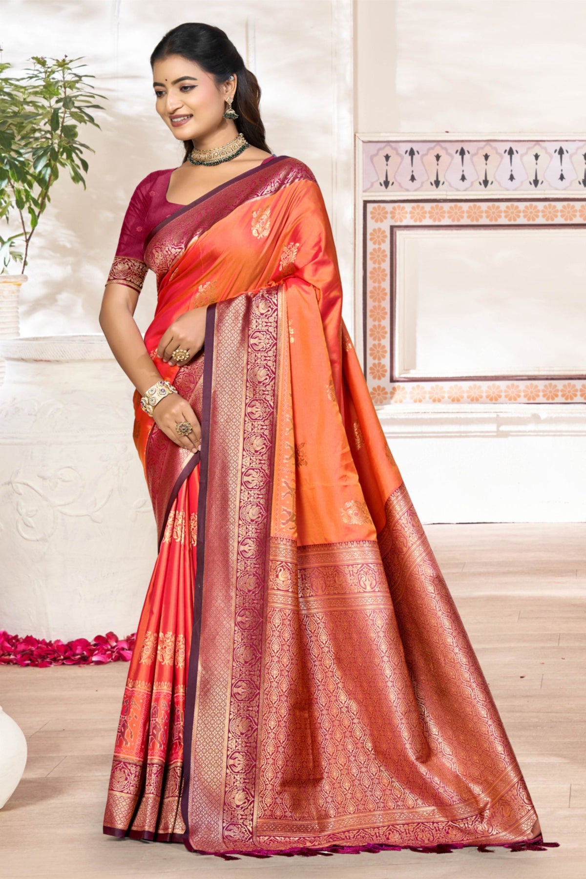 Premium Orange Soft Silk Woven Designer Saree for Women
