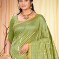 Elegant Pista Green Assam Silk Saree with Weaving Work for Women