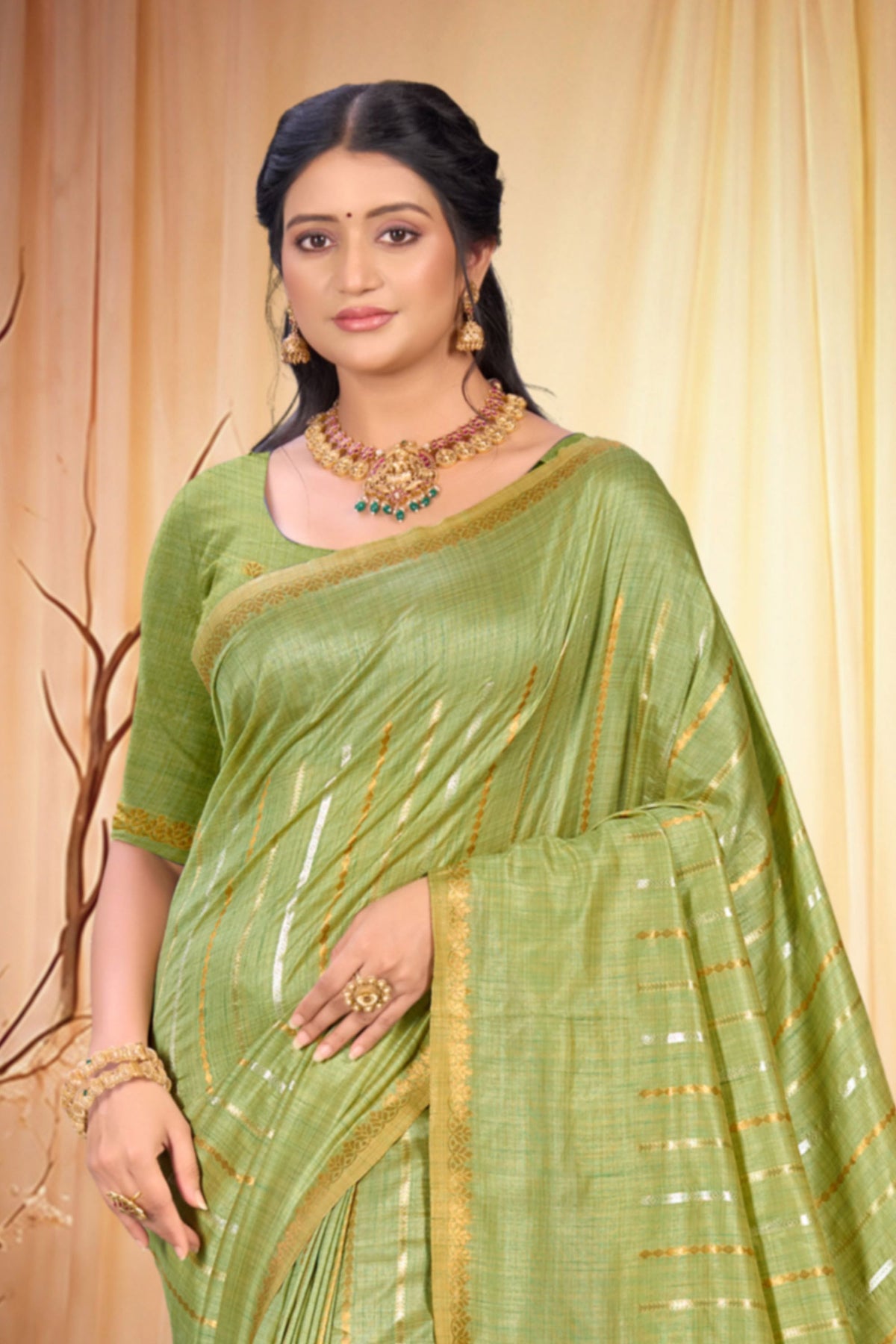 Elegant Pista Green Assam Silk Saree with Weaving Work for Women