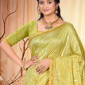 Vibrant Lime Green Assam Silk Saree with Traditional Weaving Work for Women