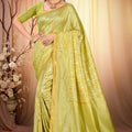 Vibrant Lime Green Assam Silk Saree with Traditional Weaving Work for Women