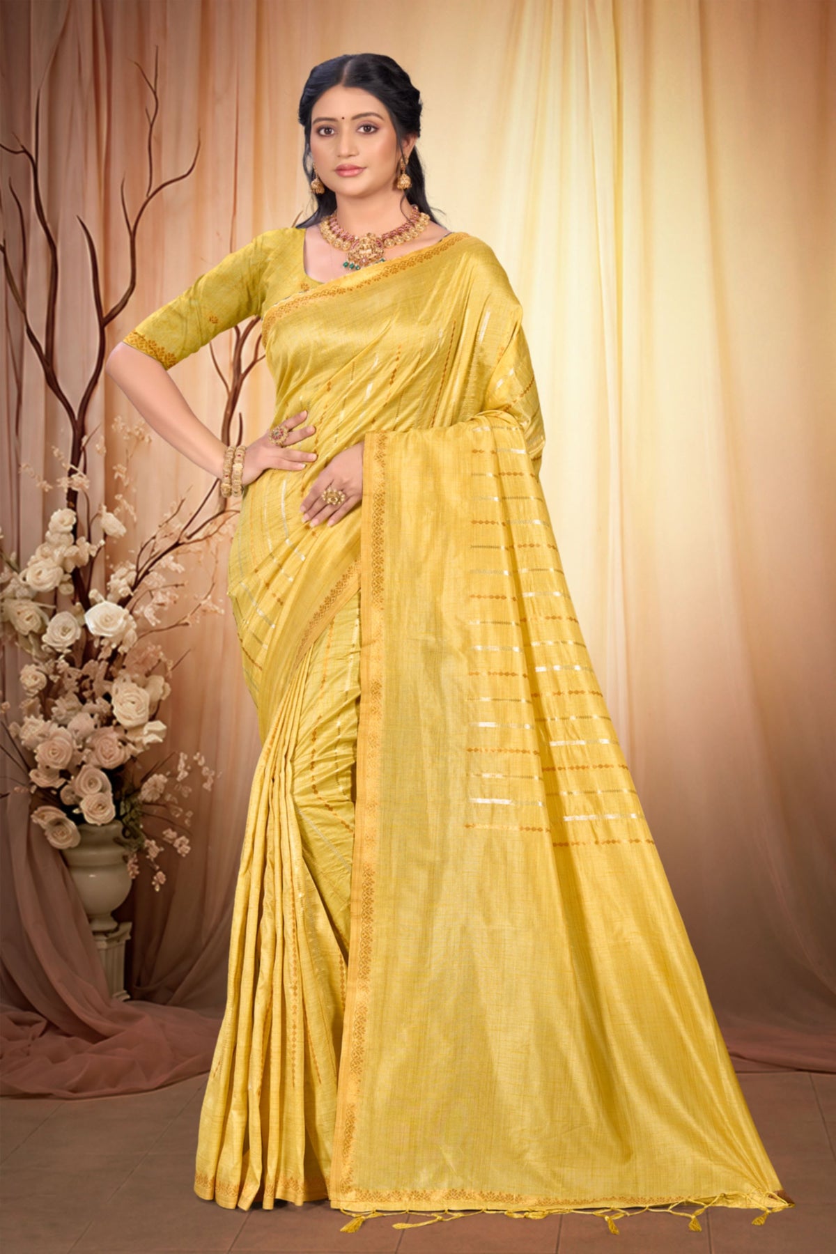Gorgeous Golden Assam Silk Saree Weaving Work for Women