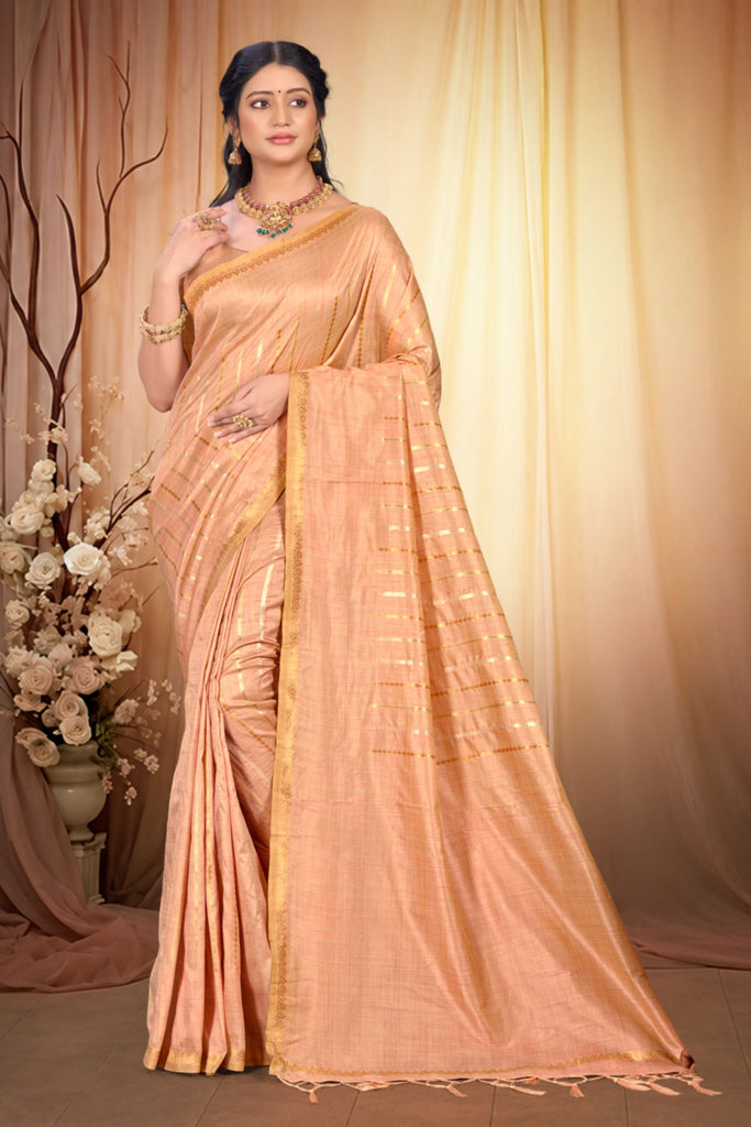Charming Peach Pink Assam Silk Saree Weaving Work for Women