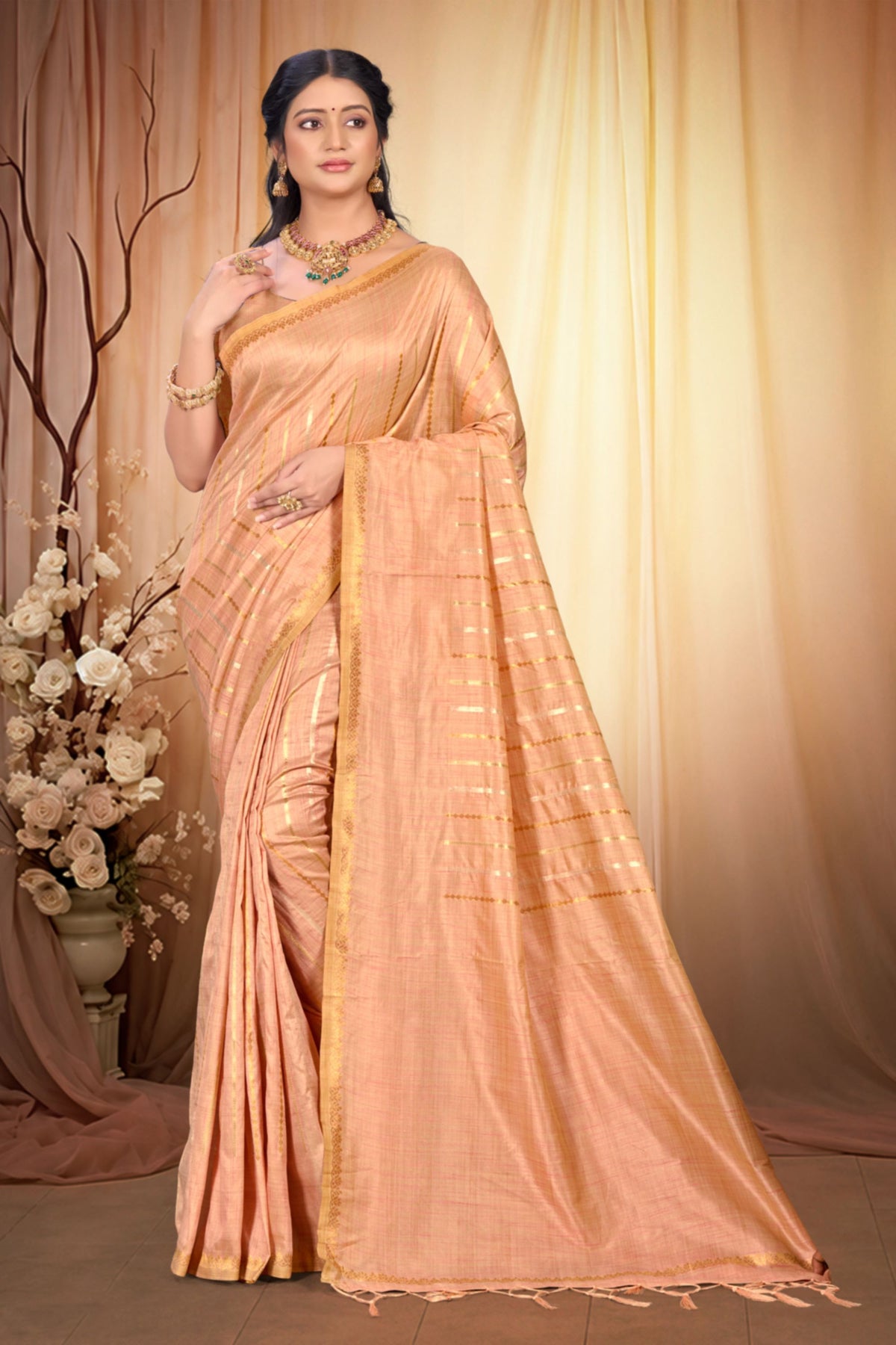 Charming Peach Pink Assam Silk Saree Weaving Work for Women