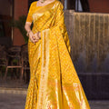 Radiant Mustard Yellow Soft Silk Saree Weaving Work for Women