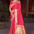 Vibrant Rani Pink Soft Silk Saree with Traditional Weaving Work for Women