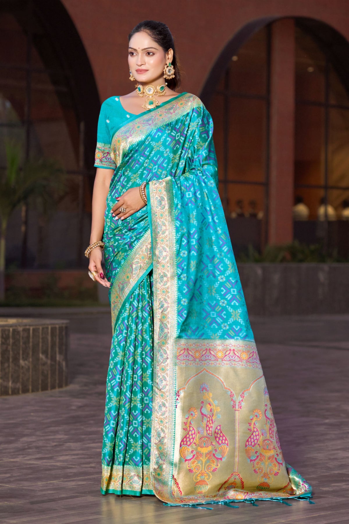 Striking Teal Blue Soft Silk Saree with Traditional Weaving Work for Women