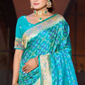 Striking Teal Blue Soft Silk Saree with Traditional Weaving Work for Women