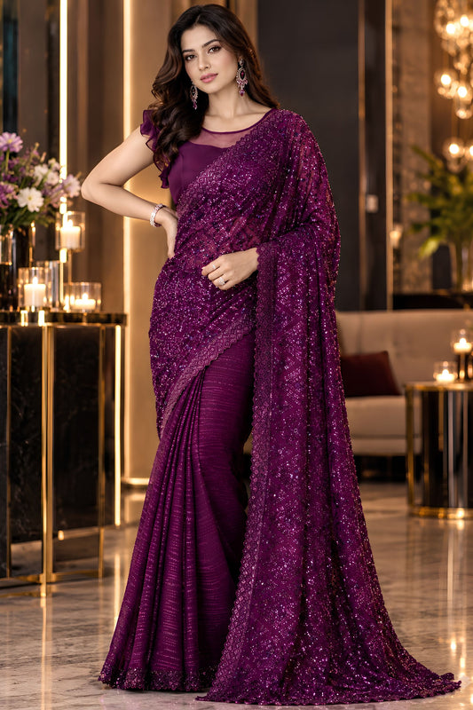 Radiant Purple Georgette Silk Saree with Sequin Work for Women