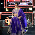 Glorious Purple Vichitra Silk Designer Lehenga Choli with Embroidery Work and Matching Dupatta