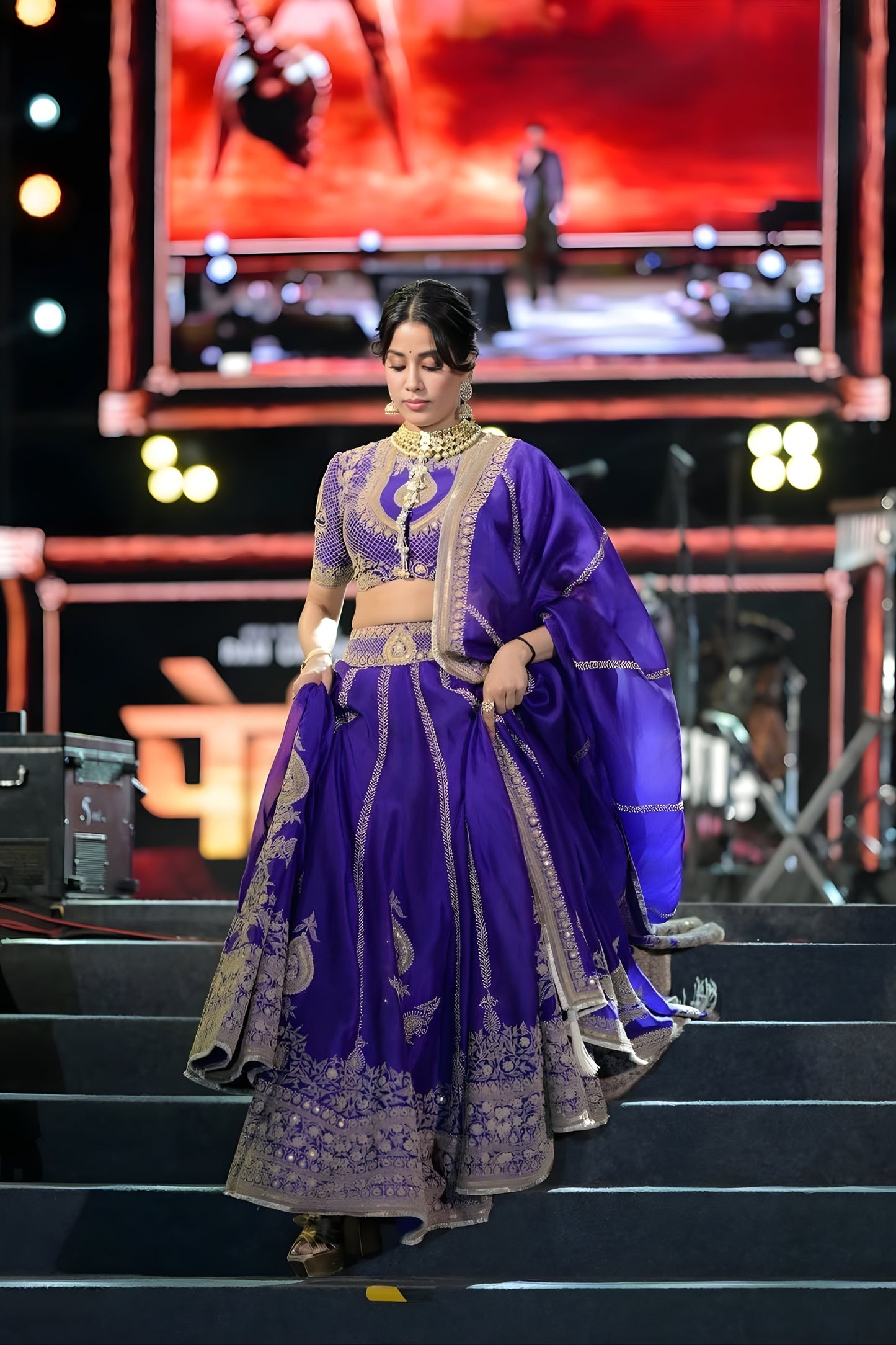 Glorious Purple Vichitra Silk Designer Lehenga Choli with Embroidery Work and Matching Dupatta