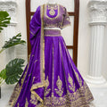 Glorious Purple Vichitra Silk Designer Lehenga Choli with Embroidery Work and Matching Dupatta