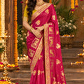 Vibrant Rani Pink Dola Silk Saree Handwork, Cut Dana Work Weaving for Women