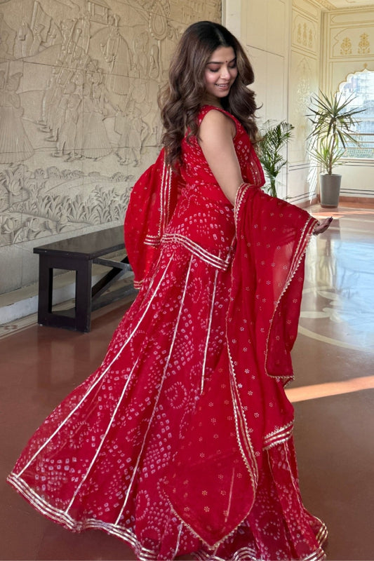 Stunning Red Georgette Sharara Suit Set Digital Print Work and Matching Dupatta