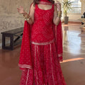 Stunning Red Georgette Sharara Suit Set Digital Print Work and Matching Dupatta