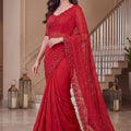 Premium Red NC Moss Saree Sequin Embroidery Work for Women