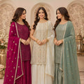 Stylish Sea Green Georgette Designer Sharara Suit with Embroidery Work and Designer Dupatta