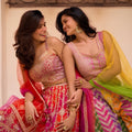 Vibrant Multicolor Chinon Silk Designer Palazzo Suit with Heavy Embroidery Work and Contrast Dupatta