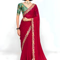 Maroon Georgette Saree with Designer Lace Border Party Wear