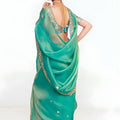 Sea Green Designer Georgette Saree Heavy Gold Embroidery Party Wear
