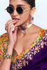 Purple Georgette Saree Gold Embroidered Border Printed Designer Blouse