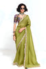 Olive Green Georgette Saree with Embroidered Lace Border 