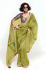 Olive Green Georgette Saree with Embroidered Lace Border