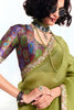 Olive Green Georgette Saree with Embroidered Lace Border