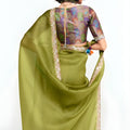 Olive Green Georgette Saree with Embroidered Lace Border