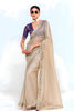 Beige Georgette Saree Silver Embroidered Border Designer Blouse