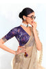 Beige Georgette Saree Silver Embroidered Border Designer Blouse
