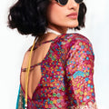 Teal Blue Georgette Saree Silver Lace Border Designer Printed Blouse