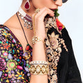Black Georgette Saree with Gold Lace Border Designer Printed Blouse